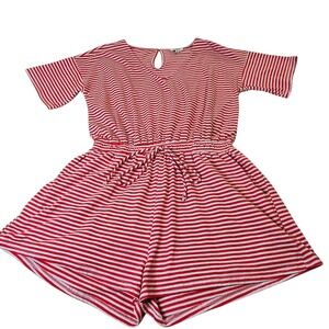 UMGEE Romper Shorts Womens Med Red White Stripe Short Sleeve Stretch Pockets USA
